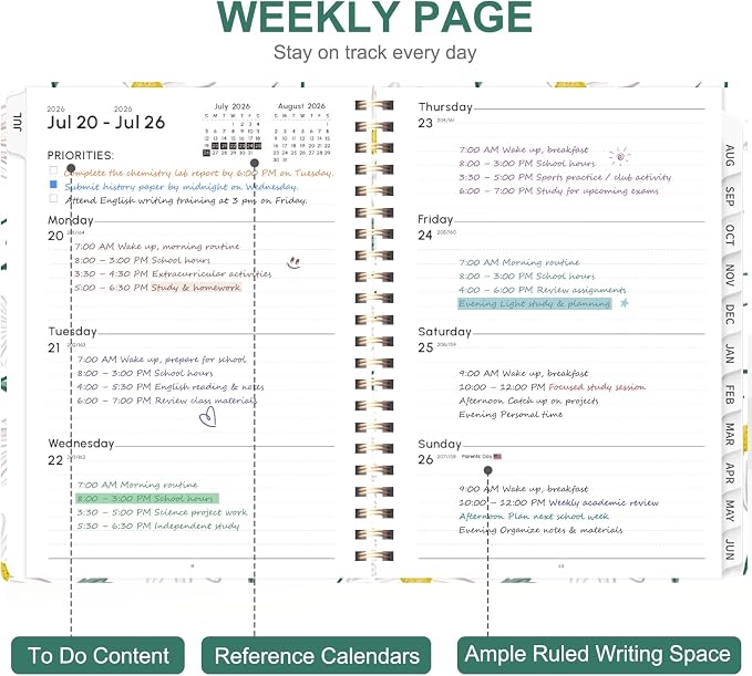 Planner 2026-2027, Weekly and Monthly Academic Year Calendar Planner, July 2026 - June 2027, Daily Agenda Book for Office School Supplies, A5(6.3'' x 8.5'')
