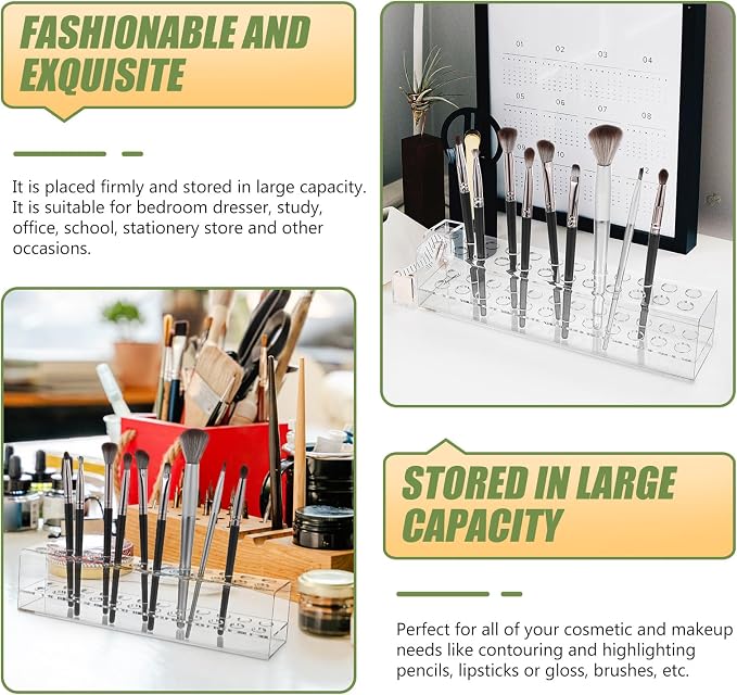 Tofficu Acrylic Pen Holder, Slots Pen Display Stand Double Layer, Clear Pen Stand For Marker Pens Makeup Brush Home Office Desk Supplies
