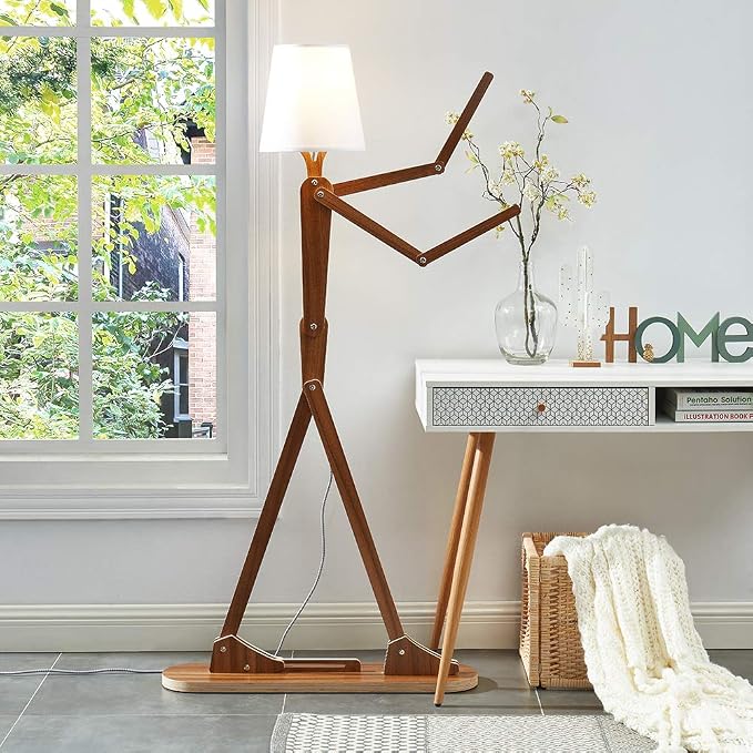 Cool Tall Floor Lamp Decorative Reading Standing Wood Swing Arm Wood Lighting for Corner Kids Boys Girls Bedroom Living Room Home Improvement Office Farmhouse - with LED Bulb (Walnut) | Unique Gift Idea, Decorative Swing Arm Standing Lighting for Livin...
