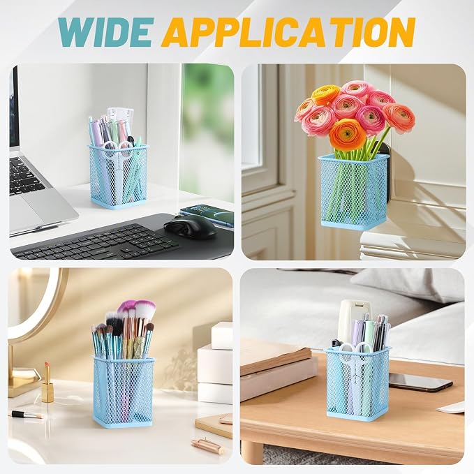 Segarty Pencil Holder, 6 Pack Square Light Blue Pen Holder for Desk, Mesh Pencils Cup Container Marker Organizer Set for Office Supply, School Classroom, Home Desktop Storage and Organization