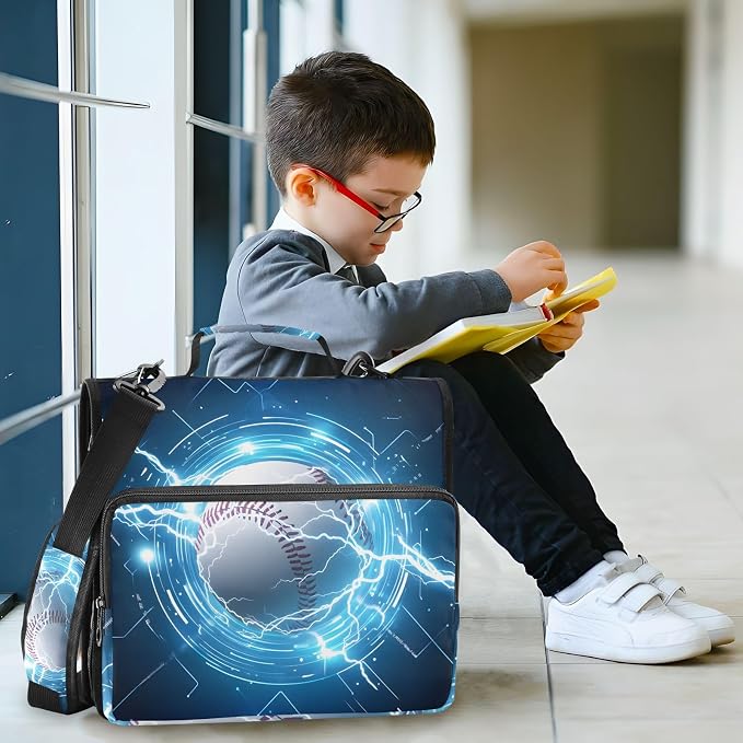 Baseball Lightning 3 Ring Binder Bag 1.5 inch Binder Organizer with Zipper Shoulder Strap 500 Sheet Documents Storage for School Office