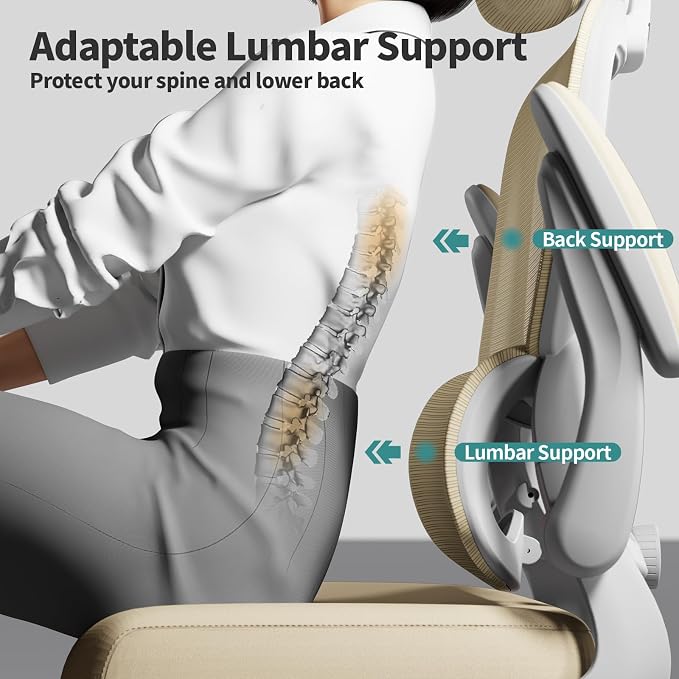 TRALT Office Chair Ergonomic Desk Chair - Gaming Chair with Lumbar Support | 330 LBS Home Office Desk Chairs with Headrest, Reading Chair with Flip-up Armrests, Comfortable Computer Chairs (1, Beige)
