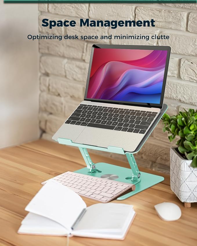 Aoviho 360° Rotating Laptop Stand for Desk | Adjustable, Foldable, Portable Aluminum Ergonomic Riser | Compatible with MacBook, Dell, HP & All Laptops 10-16 inch | Mint Green