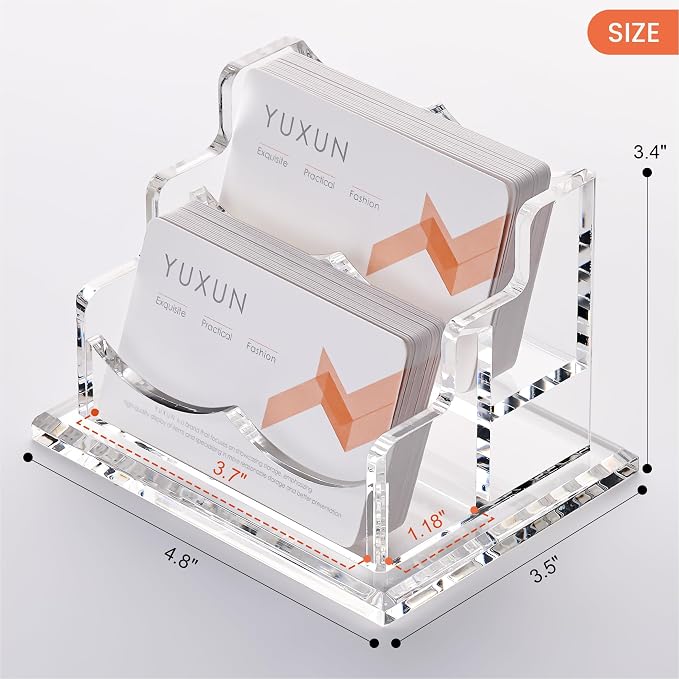 YUXUN Acrylic Business Card Holder for Desk-2 Tier 2 Slots, 3.5"×2" Multiple Business Card Holder Organizer for Women Men, 100+ Business Cards for Office Exhibition Home