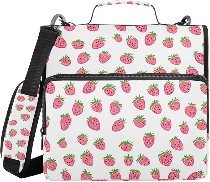 Zipper Binder Strawberry 3 Ring Binder with Shoulder Strap 500 Sheet Capacity Storage Organizer Trapper Keeper File Folder
