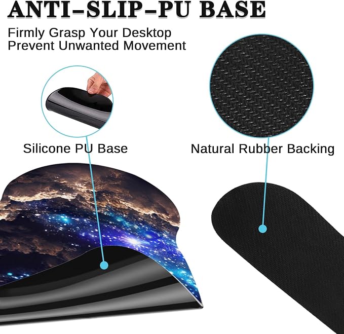 Keyboard Mouse Pad Set, 4 in 1 Desk Mat Set, Space Moon | Night Cloud Blue Large Mousepad+Keyboard Wrist Rest+Mouse Wrist Rest+Coaster Ergonomic Design for Home Office Computer