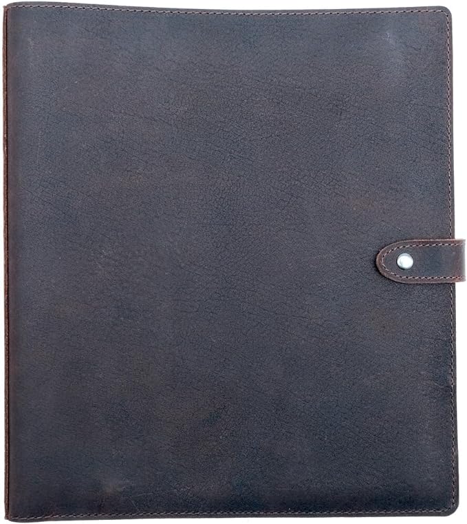 Fan&Ran Leather 3 Ring Binder, 1" Round Rings for 8.5"x11" Paper and Sheet Protectors, Interior Pockets & Snap Closure, Letter Size, Vintage Brown