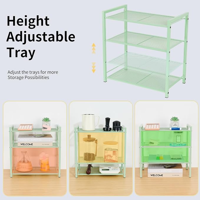 Desktop Shelf Organizer, 3-Tier Desk Organizer, Adjustable Metal Bookshelf for Top of Desk, Office Storage Rack for Office, Home, Dorm and Small Spaces (Mint Green)