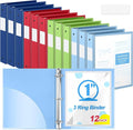 Henoyso 1 Inch 3 Ring Binders with Clear Front Cover and 2 Pockets, Round Ring Binders Fits 8.5'' x 11'' Letter Size Paper for School Office Supplies, 12 Pack (Assorted Fresh Color)