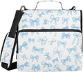 Aslsiy Zipper Binder Bag for Girls Boys Coquette Blue Ribbon 1.5 inch 3-Ring Binder Organizer Bow Watercolor with Shoulder Strap for School Office Supplies