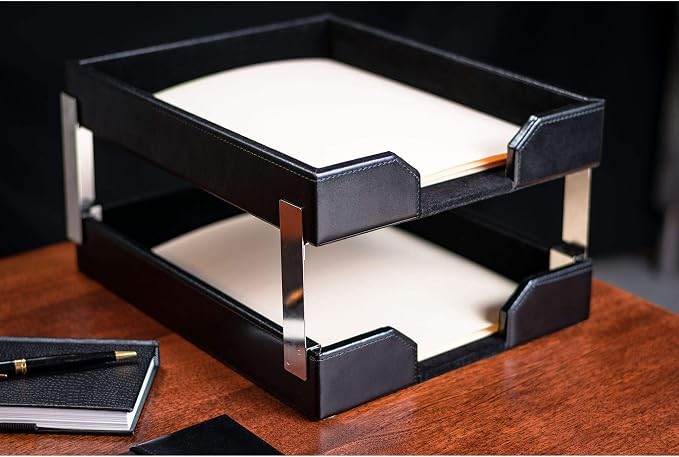 DACASSO Bonded Leather Desk Set - Luxury Leather Desk Pad & Desk Organization Essentials - Office Organization & Executive Desk Decor - (Black, 8 Piece)