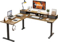 Agilestic 63 Inch L Shaped Electric Standing Desk with Drawer, Rustic Brown | 2 Stroage Drawers, Monitor Shelf, Corner Desk, Ample Workspace, Memory Presets, Hooks, Stable Steel Frame,176 lbs