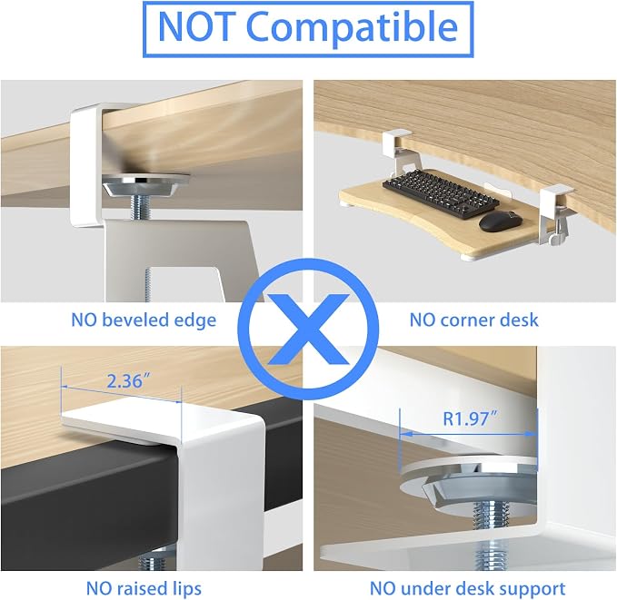 suptek Small Keyboard Tray Under Desk Pull Out with C Clamp Mount for Computer Keyboard, 20 (24.2 Including Clamps) x 11.8 inch Slide-Out Platform Computer Drawer for Typing, Light Wood, DSF1SQM