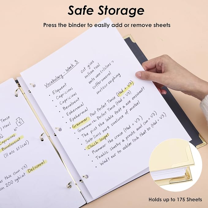 EOOUT 6 Pack 3 Ring Binders 1 inch, Three Round Ring 1'' Binders with 2 Pockets Interior, 6 Gold-Stamped Floral Color, Fits 8.5'' x 11'' Letter Size Paper for School Office Supplies