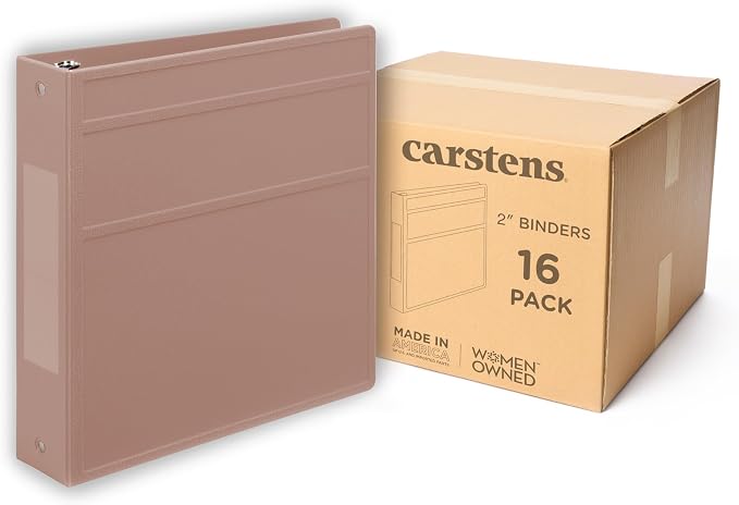 Carstens 2-Inch Heavy Duty 3-Ring Binder - Side Opening, Dusty Rose, Durable Plastic, No-Gap Rings, Waterproof Cover, No Pockets, Holds 300 US Letter Sheets, BPA-Free, Made in USA (2825-3R) Case of 16
