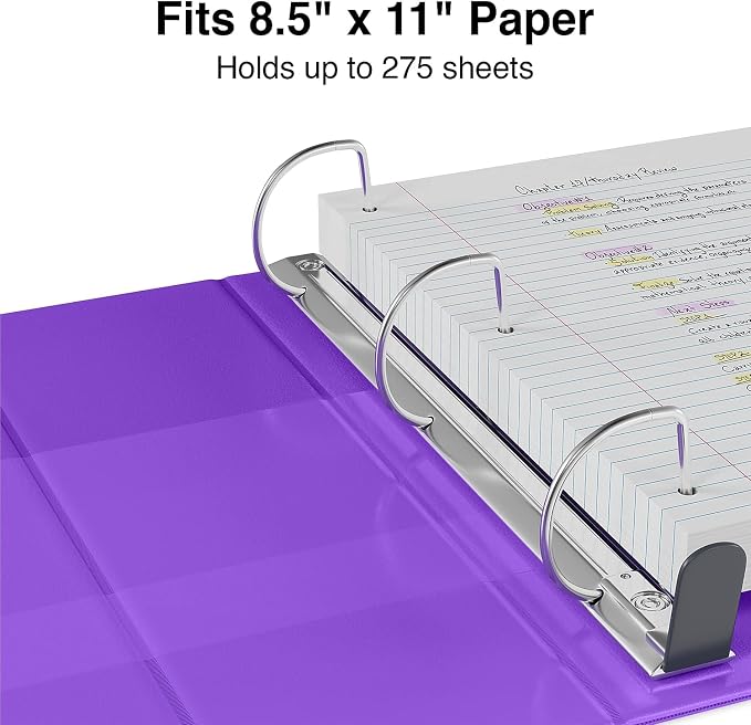 Staples Heavy-Duty 1-Inch 3-Ring View Binder, Purple, 275 Sheets | Durable binder for everyday school and office document organization.