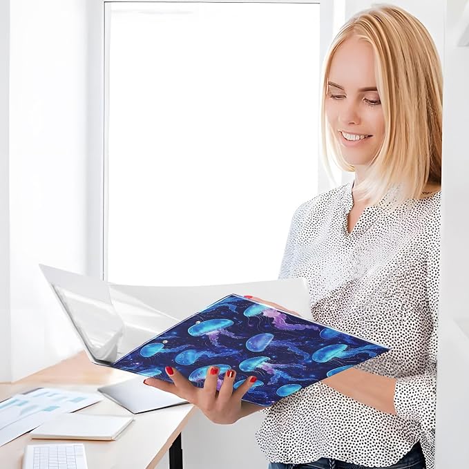 JIPONI 3 Ring Binder Jelly Fishs Blue 1 Inch Round Binders for Men Women Students, Cute File Organizer for Office Home School