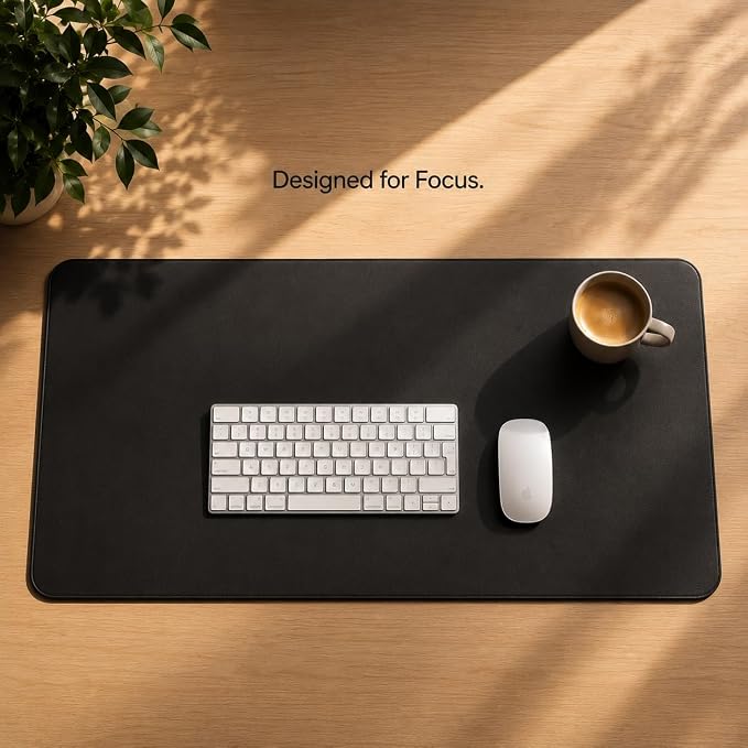 AFIING Cork Desk Mat, Black,23.6" x 13.7", Desk Pad Protector | Dual-Sided Cork & PU Leather, Waterproof, Non-Slip for Mouse, Writing, Home Office& Laptop