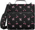 Black Pink Bow Cherry Zipper Binder Bag 3 Ring Binder with Shoulder Strap Zip Up 500 Sheets Capacity Multi Pockets for School Office Supplies