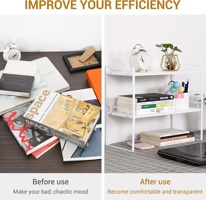 YGYQZ Desk Shelf Organizer, 2-Tier Desktop Bookshelf, White | Detachable Design, 2-Tier Storage, Multi-Use Desktop Shelf, Compact Organization, Ideal for Office, Dorm & Home