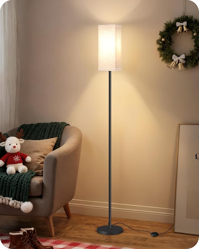 Set of 2 Floor Lamps for Living Room, Modern Tall Standing Lamps with Foot Switches, Bulb Not Included, 64.6'', for Living Room, Bedroom, Kids Room, ETL Listed, Beige and Black E07LDP205W1
