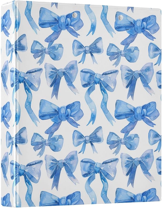 Blue Ribbon Bows Watercolor 3 Round Ring Binders | 1.5 Inch Binder with Clipboard, PVC Pockets, Work Organizer, Holds 200 Sheets for School Office 1 Pack