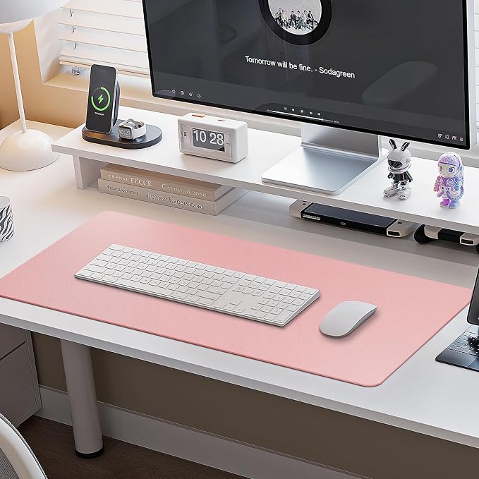 Boutilon Leather Desk Pad Protector,Non-Slip Mouse Pad,Laptop Desk Pad,Office Mouse Mat,Waterproof Leather Desk Blotter,Desk Writing Pad for Office and Home (XXL-Pink,47.2"x 17")