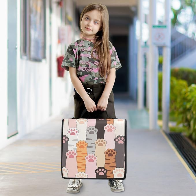 Cute Paw Prints 3 Ring Binder Bag 1.5 inch Binder Organizer with Zipper Shoulder Strap 500 Sheet Documents Storage for School Office