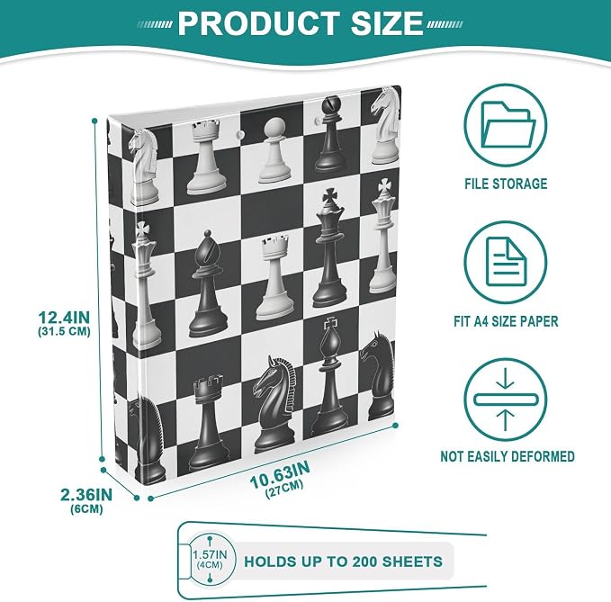 3 Ring Binder Chess Checkered Plaid 1.5" Round Ring Binders View Binder with 200 Sheet for Kids School Supplies Women Men Office, 1 Pack