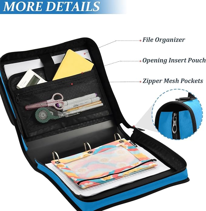 White Airplane Aircraft 3 Ring Binder Bag 1.5 inch Binder Organizer with Zipper Shoulder Strap 500 Sheet Documents Storage for School Office