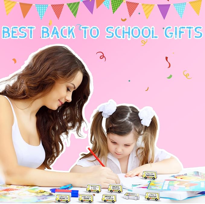 50 Pcs Mini Bus Erasers Bulk Inspirational Back to School Gift