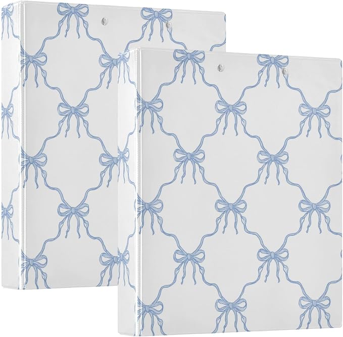 Aslsiy 3 Ring Binder 1.5 Inch Cute Blue Coquette Bow Round Clipboard Binder White Decorative Harcover Binders Organizer for Office Supplies