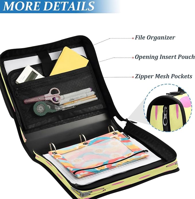 ATTX Cute Mouse Zipper Binder with Adjustable Padded Strap - 3 Ring 500 Sheet Capacity Binder Bag with Multi-Pocket Organizer, Fits 12 Inch Laptop