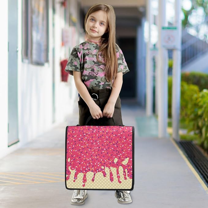 Red Ice Cream Print 3 Ring Binder Bag 1.5 inch Binder Organizer with Zipper Shoulder Strap 500 Sheet Documents Storage for School Office