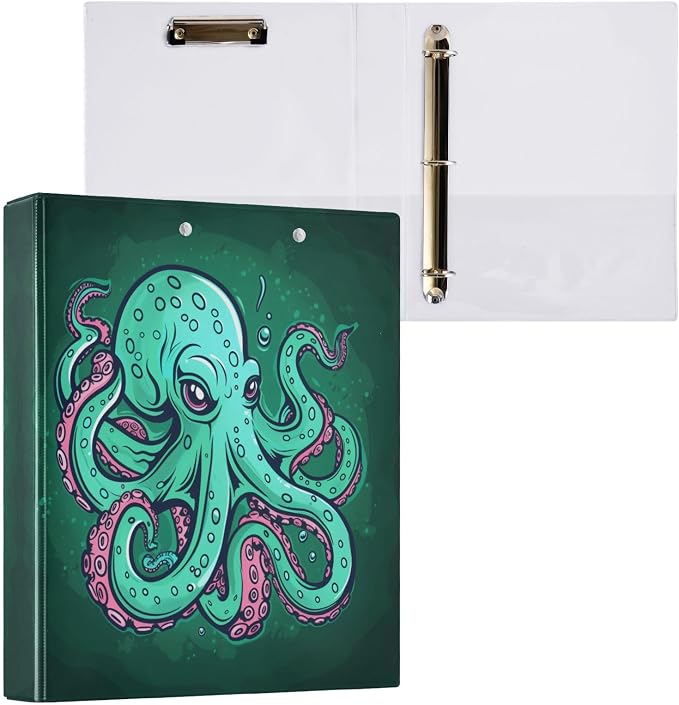 3 Ring Binder Octopus Tentacle 1.5 Inch Three Ring Binder | Cute Binder with 3 Storage Pockets for Women School Office Supplies