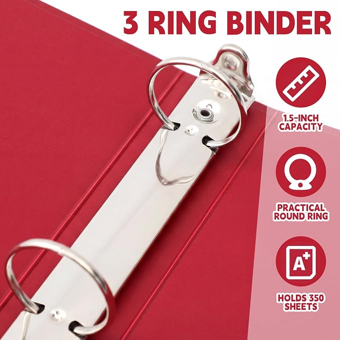 Henoyso 12 Pcs 1.5" 3 Ring Binders, Colored Binders, Multicolored | Flexible Soft Binders, for Office School Business, Fits Letter Size 8.5'' x 11'' Paper, Holds 100 Sheets with 2 Pockets
