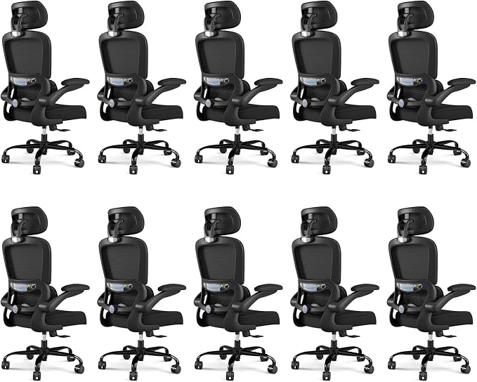 TRALT Office Chair Ergonomic Desk Chair - Gaming Chair with Lumbar Support | 330 LBS Home Office Desk Chairs with Headrest, Reading Chair with Flip-up Armrests, Comfortable Computer Chairs (10, Black)