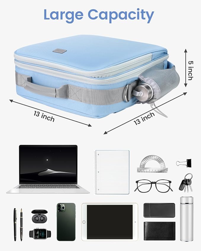 Zipper Binder 3 Inch D-Ring 3 Ring with Water Bottle Holder | Binder with Strap for School/Office, 700 Sheet Capacity-Multiple Pockets, Fit for 13" Tablet/Laptop, Baby Blue