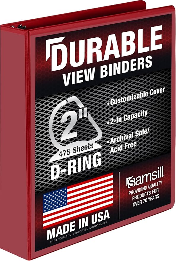 Samsill Durable 2 Inch Binder, D Ring Binder, Customizable Clear View Cover, Dragonfruit, Holds 475 Pages