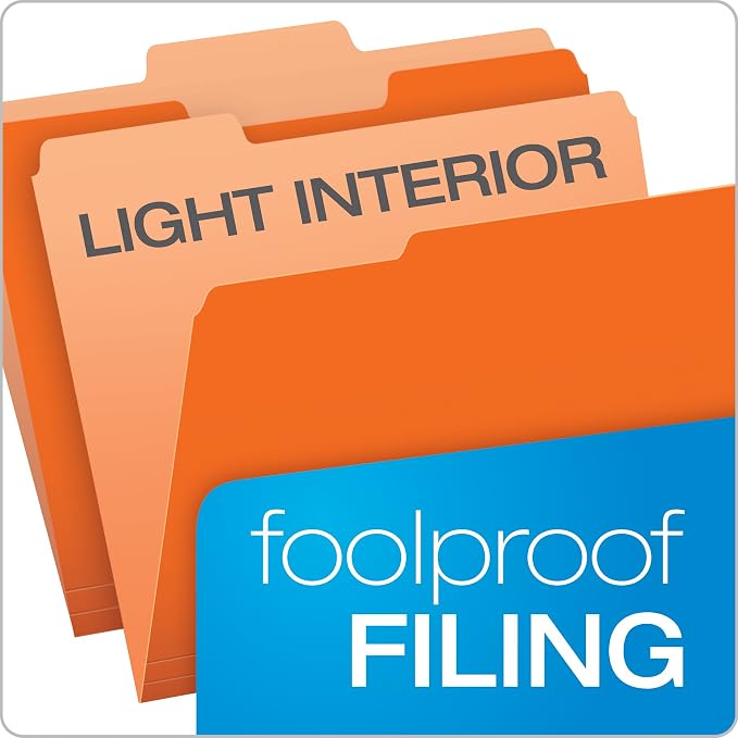 Pendaflex Two-Tone Color File Folders, Letter Size, 1/3 Cut, Orange, 100 per Box (152 1/3 ORA)