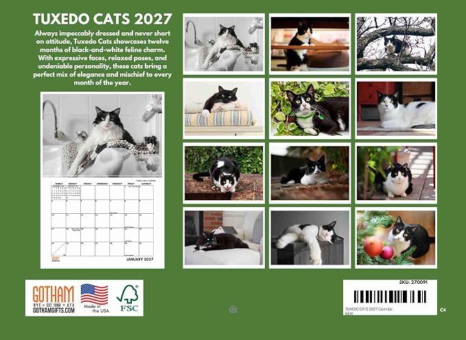Tuxedo Cat Calendar 2027 Monthly Wall Calender 12 Month