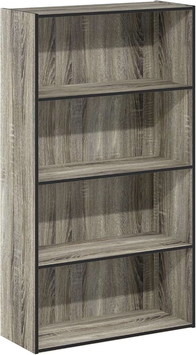 Furinno PASIR Book Shelf, 4-Tier Bookshelf, Bookcase with Open Shelf, 9.4 x 23.6 x 41.7, for Living Room, Bedroom, Home Office, French Oak