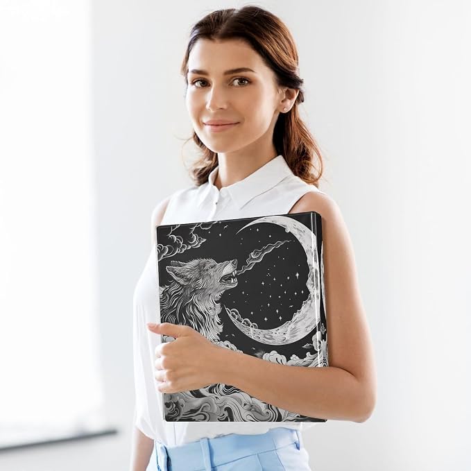 3 Ring Binder Wolf Whistling Moon 1.5 Inch Three Ring Binder | Cute Binder with 3 Storage Pockets for Women School Office Supplies