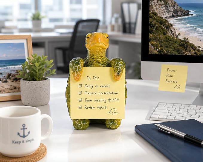 Sea Turtle Pop-Up Sticky Note Dispenser for 3 x 3 in Notes, Green | Includes 100 sheets, handmade resin desk decor for office, home or classroom; gift for teacher, coworkers and turtle lovers