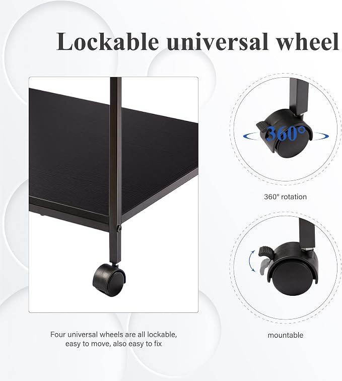 Heavy Duty 3-Tier Printer Stand with Locking Wheels, 23.6"x18.9" *31.5" Large Printer Table Shelf, Holds 100 lbs per Shelf - Fits Most 60" Desks, Perfect for Office, Home, Laser Printer or Mini Fridge