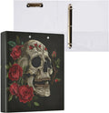 3 Ring Binder Gothic Skull Flowers 1.5 Inch Three Ring Binder | Cute Binder with 3 Storage Pockets for Women School Office Supplies