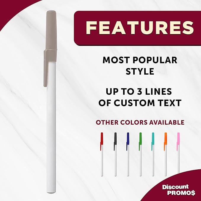 DISCOUNT PROMOS Value Stick Pens Set of 10, Bulk Pack - Black Ink, Great for Office, School, Business, Tradeshows, Events - Grey