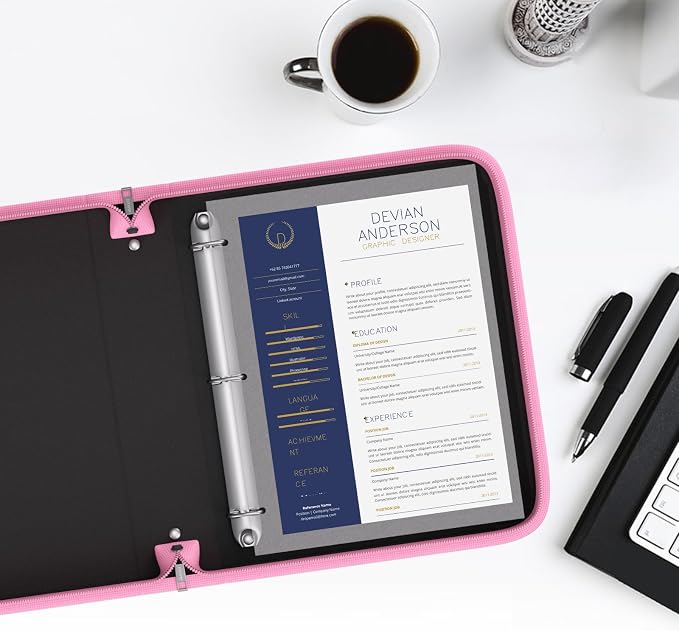 Fireproof 3 Ring Binder with Zipper, 1.5" D Rings Holds 375 Sheets | Fits Letter Size,Compatible with Clear Page Protectors,Built-in Net Pouch Pen Holder,Portable Safe Storage,1 Pack,Pink