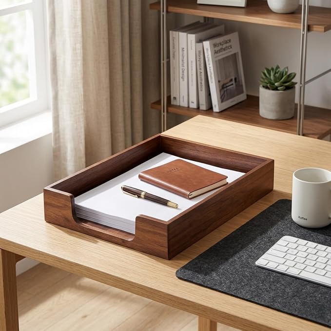 Bamber Wood Letter Tray Wooden Desk Organizer Paper Document File Tray for Office Supplies Collection Folders Notebooks, Black Walnut