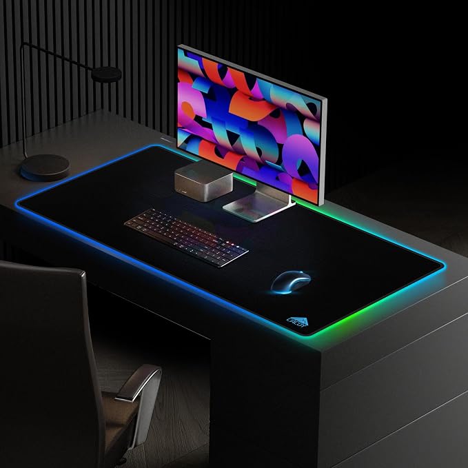 Cacoy 40"x20" RGB Gaming Mouse Pad, XXL Large LED Computer Mouse Mat, Black | Extended RGB Desk Mat with Textured Surface,9 Lighting Modes,Stitched Edges,Non-Slip Rubber Base Mousepad Optimized for Gamer